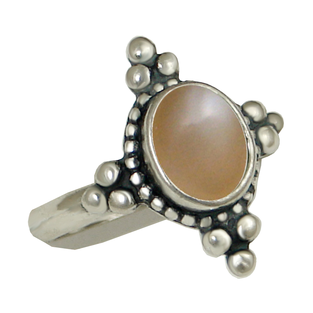 Sterling Silver Gemstone Ring With Peach Moonstone Size 9